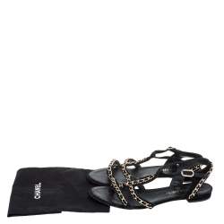 Pre Owned Chanel Black Suede Interlocking Chain Embellished Flats Size 39.5