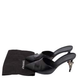 مملوكة مسبقًا Chanel Black Leather and Fabric Pearl and Snake Embellished Heel Pointed Toe Mules Size 37.5
