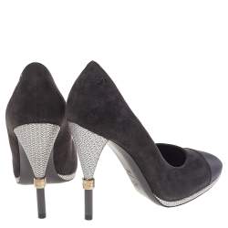 Pre Owned حذاء كعب عالي شانيل سويدي وساتان أسود مقدمة غطاء CC مقاس 39 