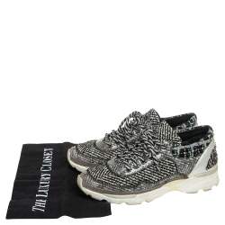 Pre Owned حذاء رياضي شانيل جلد وتويد أبيض/أسود برباط مقاس 36.5