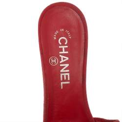 Chanel Red Canvas CC Wedge Slide Sandals Size 38.5