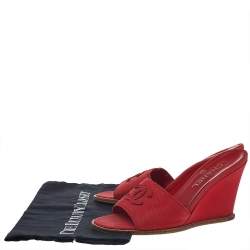 Chanel Red Canvas CC Wedge Slide Sandals Size 38.5