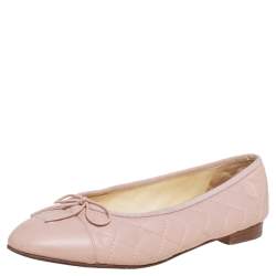Chanel Beige Quilted Leather CC Bow Ballet Flats Size 39.5 Chanel