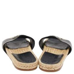 مملوكة مسبقًا Chanel Black Leather CC Espadrille Slides Flats Size 39