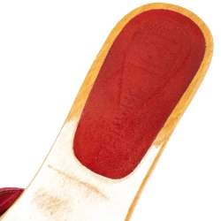 Pre Owned Chanel Red Suede CC Adjustable Buckle Wooden Clog Sandals Size 37 