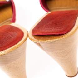 Pre Owned Chanel Red Suede CC Adjustable Buckle Wooden Clog Sandals Size 37 