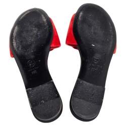 Pre Owned Chanel Red Suede Camellia Flat Sandals Size 39