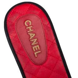 Pre Owned Chanel Red Suede Camellia Flat Sandals Size 39