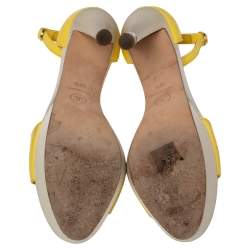 Chanel Yellow Canvas And Leather  Ankle Strap  Sandals Size 37.5