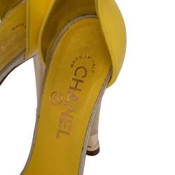 Chanel Yellow Canvas And Leather  Ankle Strap  Sandals Size 37.5