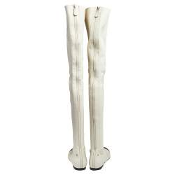 Chanel White Leather Cap Toe Thigh Over Knee High Boots Size 38