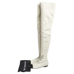 Chanel White Leather Cap Toe Thigh Over Knee High Boots Size 38