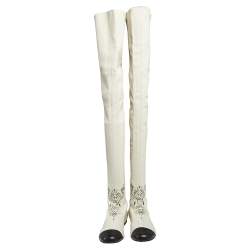 Chanel White Leather Cap Toe Thigh Over Knee High Boots Size 38