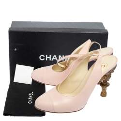 Pre Owned حذاء كعب عالي شانيل جلد بيج سير كاحل مقدمة غطاء كعب منحوت مقاس 41.5 