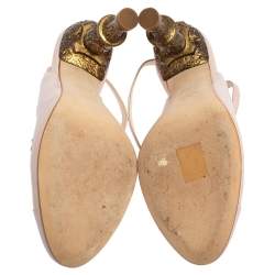 Pre Owned حذاء كعب عالي شانيل جلد بيج سير كاحل مقدمة غطاء كعب منحوت مقاس 41.5 