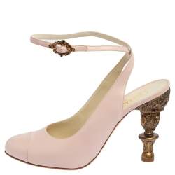 Pre Owned حذاء كعب عالي شانيل جلد بيج سير كاحل مقدمة غطاء كعب منحوت مقاس 41.5 