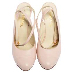 Pre Owned حذاء كعب عالي شانيل جلد بيج سير كاحل مقدمة غطاء كعب منحوت مقاس 41.5 