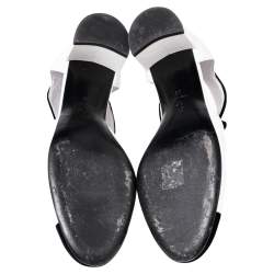 Chanel White/Black Leather And Velvet Cap Toe CC Bow Cut Out Ankle Boots Size 39