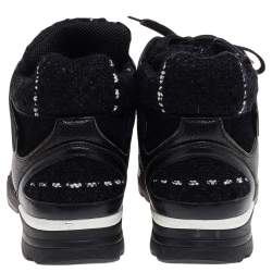 مملوكة مسبقًا Chanel Black Tweed And Leather CC High Top Sneakers Size 38.5