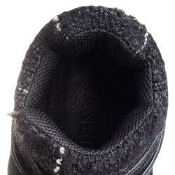 مملوكة مسبقًا Chanel Black Tweed And Leather CC High Top Sneakers Size 38.5