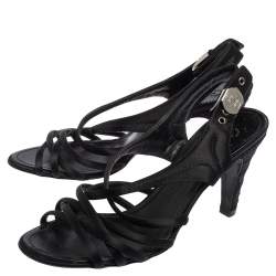 مملوكة مسبقًا Chanel Black Satin Strappy CC Buckle Sandals Size 39.5