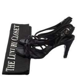مملوكة مسبقًا Chanel Black Satin Strappy CC Buckle Sandals Size 39.5