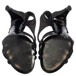 مملوكة مسبقًا Chanel Black Satin Strappy CC Buckle Sandals Size 39.5