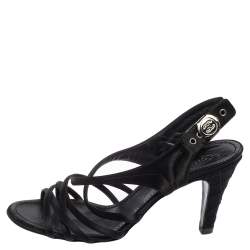 مملوكة مسبقًا Chanel Black Satin Strappy CC Buckle Sandals Size 39.5