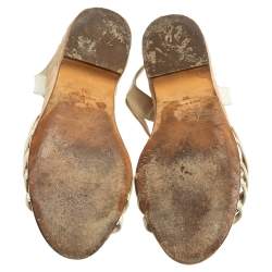 مملوكة مسبقًا Chanel White Patent Leather T Strap Coin Embellished Wedge Sandals Size 39