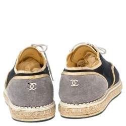 Pre Owned حذ اء رياضي إسبادريل شانيل سويدي وقماش ثلاثي اللون رباط علوي مقاس 40.5