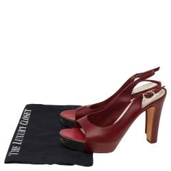 Pre Owned Chanel Red Leather CC Peep Toe Platform Slingback Sandals Size 40