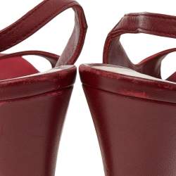 Pre Owned Chanel Red Leather CC Peep Toe Platform Slingback Sandals Size 40
