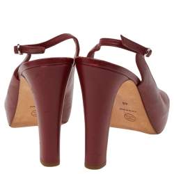 Pre Owned Chanel Red Leather CC Peep Toe Platform Slingback Sandals Size 40