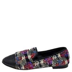 Pre Owned Chanel Multicolor Printed Tweed And Leather Loafers Size 40