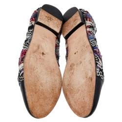 Pre Owned Chanel Multicolor Printed Tweed And Leather Loafers Size 40