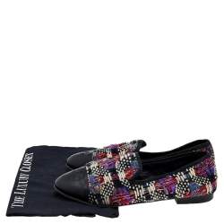Pre Owned Chanel Multicolor Printed Tweed And Leather Loafers Size 40