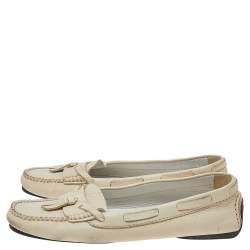 Chanel Cream Leather Slip on Loafers Size 38.5