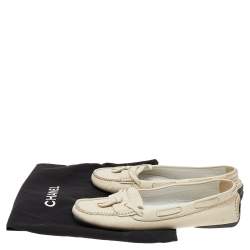 Chanel Cream Leather Slip on Loafers Size 38.5