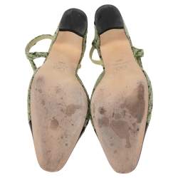 Pre Owned صندل شانيل جلد لامع وتويد أسود/أخضر مزين سي سي مقدمو سوداء فتحة كعب مقاس 38