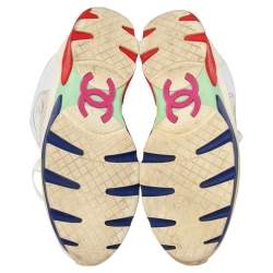 Pre Owned حذاء رياضي شانيل سي سي جلد وسويدي وشيكة متعدد الألوان برباط مقاس 39