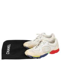 Pre Owned حذاء رياضي شانيل سي سي جلد وسويدي وشيكة متعدد الألوان برباط مقاس 39