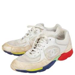 Pre Owned حذاء رياضي شانيل سي سي جلد وسويدي وشيكة متعدد الألوان برباط مقاس 39