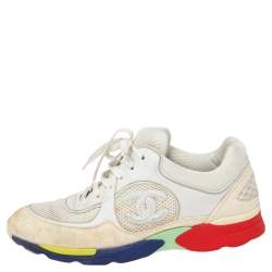 Pre Owned حذاء رياضي شانيل سي سي جلد وسويدي وشيكة متعدد الألوان برباط مقاس 39