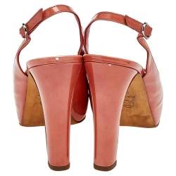 Chanel Orange Patent Leather Platform Slingback Sandals Size 38.5