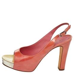 Chanel Orange Patent Leather Platform Slingback Sandals Size 38.5