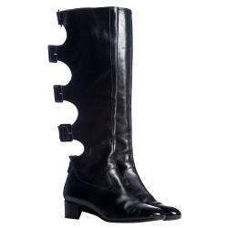 Chanel Black Leather Knee High Boots Size EU 39.5