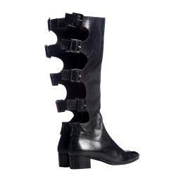 Chanel Black Leather Knee High Boots Size EU 39.5