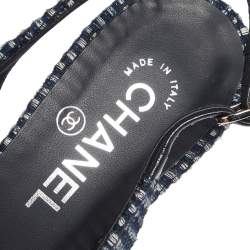 Pre Owned Chanel Blue/Black Tweed Cap Toe Slingback Pumps Size 39