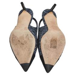 Pre Owned Chanel Blue/Black Tweed Cap Toe Slingback Pumps Size 39