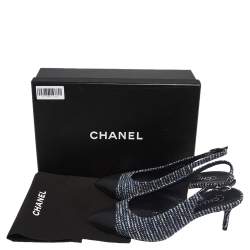 Pre Owned Chanel Blue/Black Tweed Cap Toe Slingback Pumps Size 39